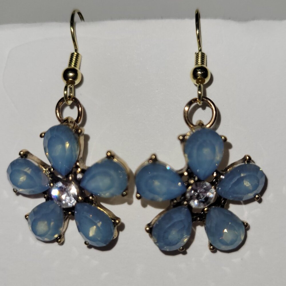 Blue Rhinestone Earrings with Rhinestone Center - Picture 2 of 4